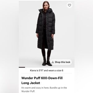 lululemon athletica Black Wunder Puff Down Jacket